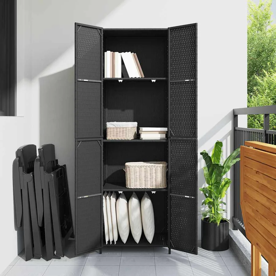 Armoire de rangement de jardin Noir 59x40x180 cm Résine tressée - 3