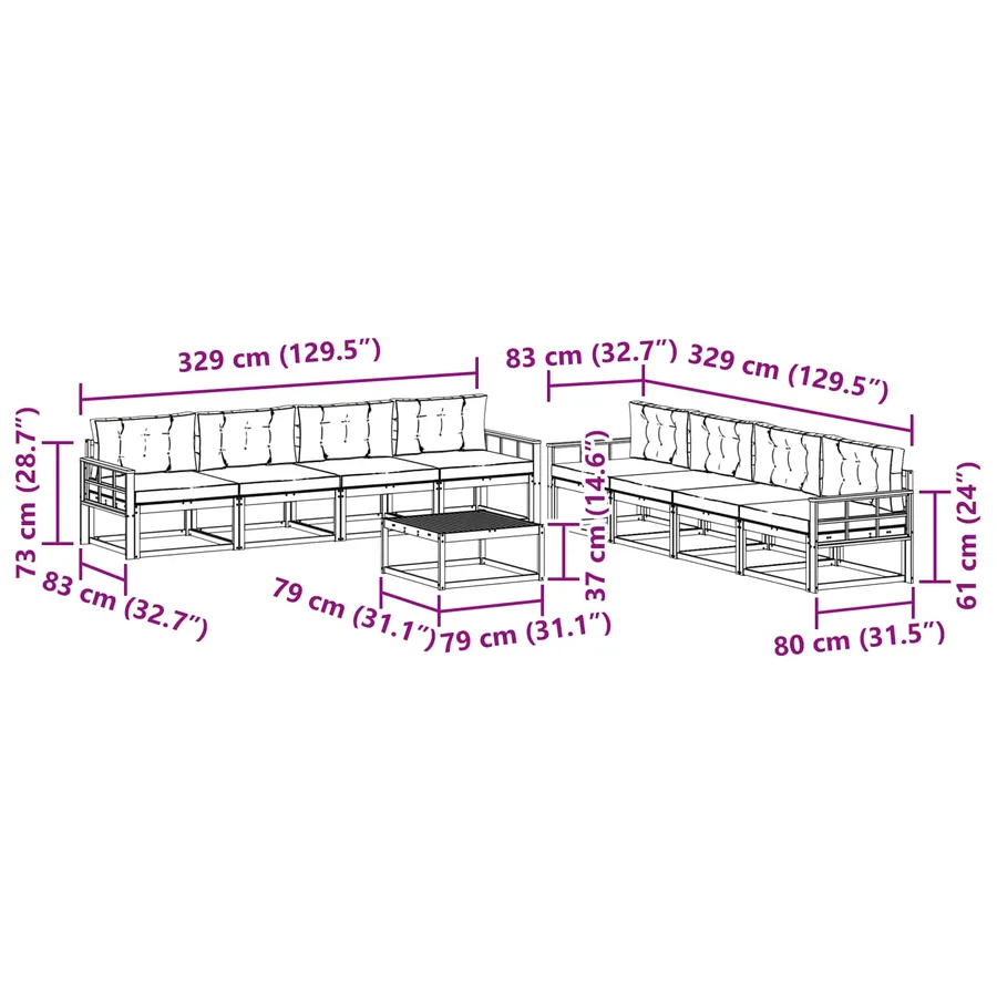 Ensemble de canapés d'extérieur 9 pcs Gris Naturel et Clair - 9