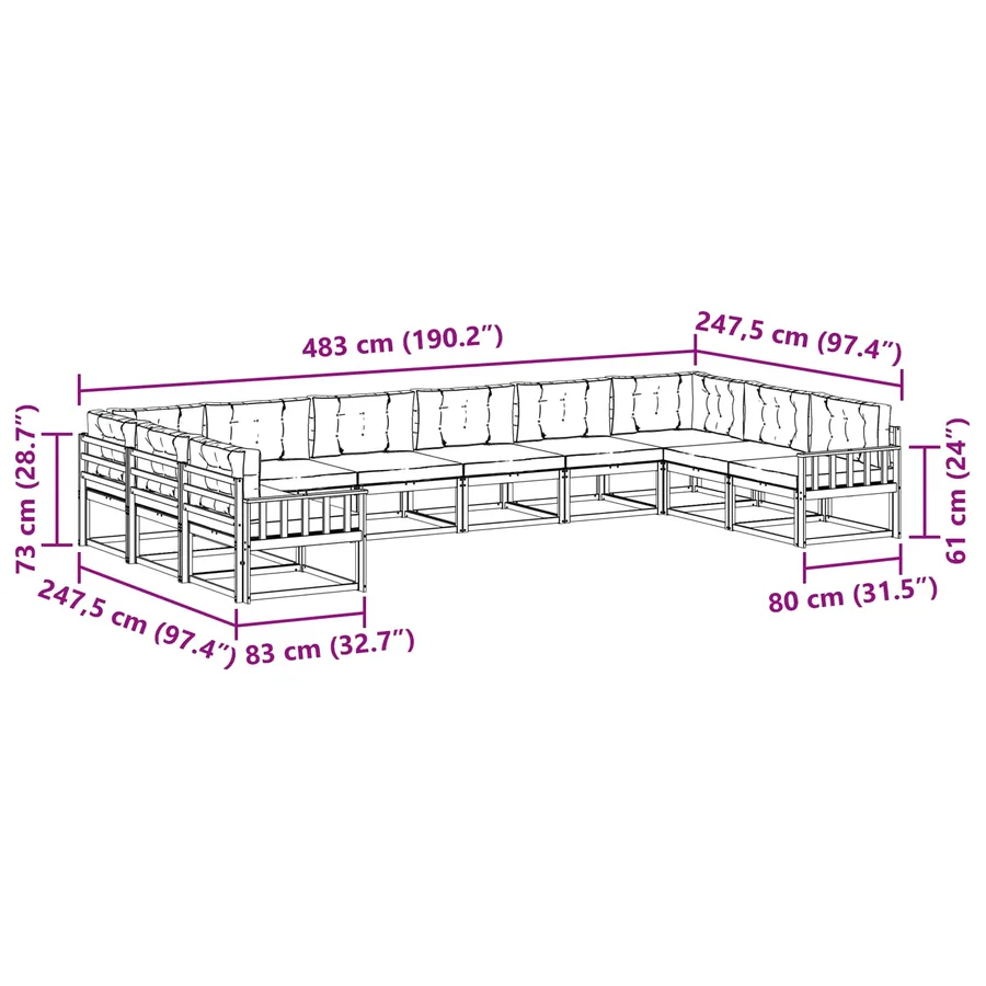 Ensemble de canapés d'extérieur 10 pcs Gris Naturel et Clair - 10