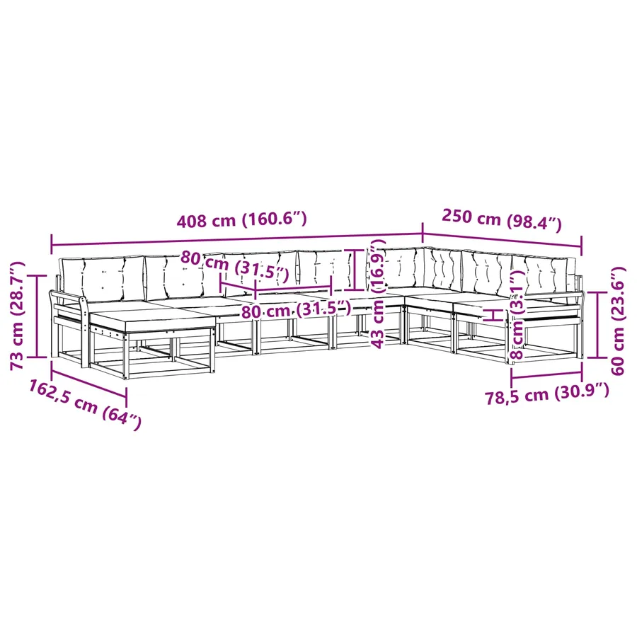 Ensemble de canapés d'extérieur 8 pcs Gris Naturel et Clair - 9