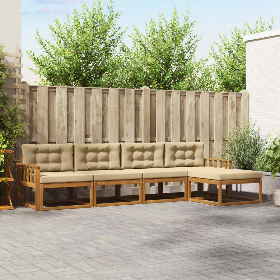Ensemble de canapés d'extérieur 5 pcs Naturel et Beige