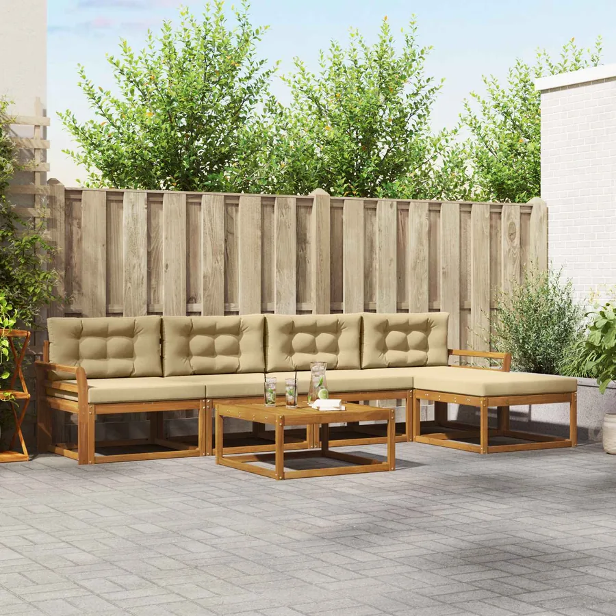 Ensemble de canapés d'extérieur 6 pcs Naturel et Beige