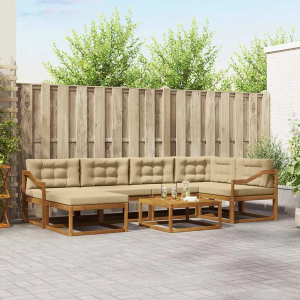 Ensemble de canapés d'extérieur 7 pcs Naturel et Beige