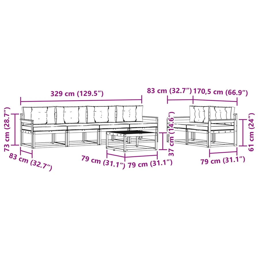 Ensemble de canapés d'extérieur 7 pcs Naturel et Beige - 8