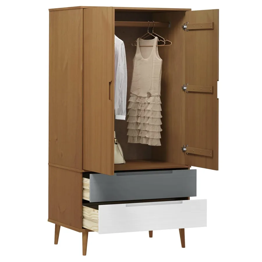 Garde-robe MOLDE Marron 90x55x175 cm Bois massif de pin - 3