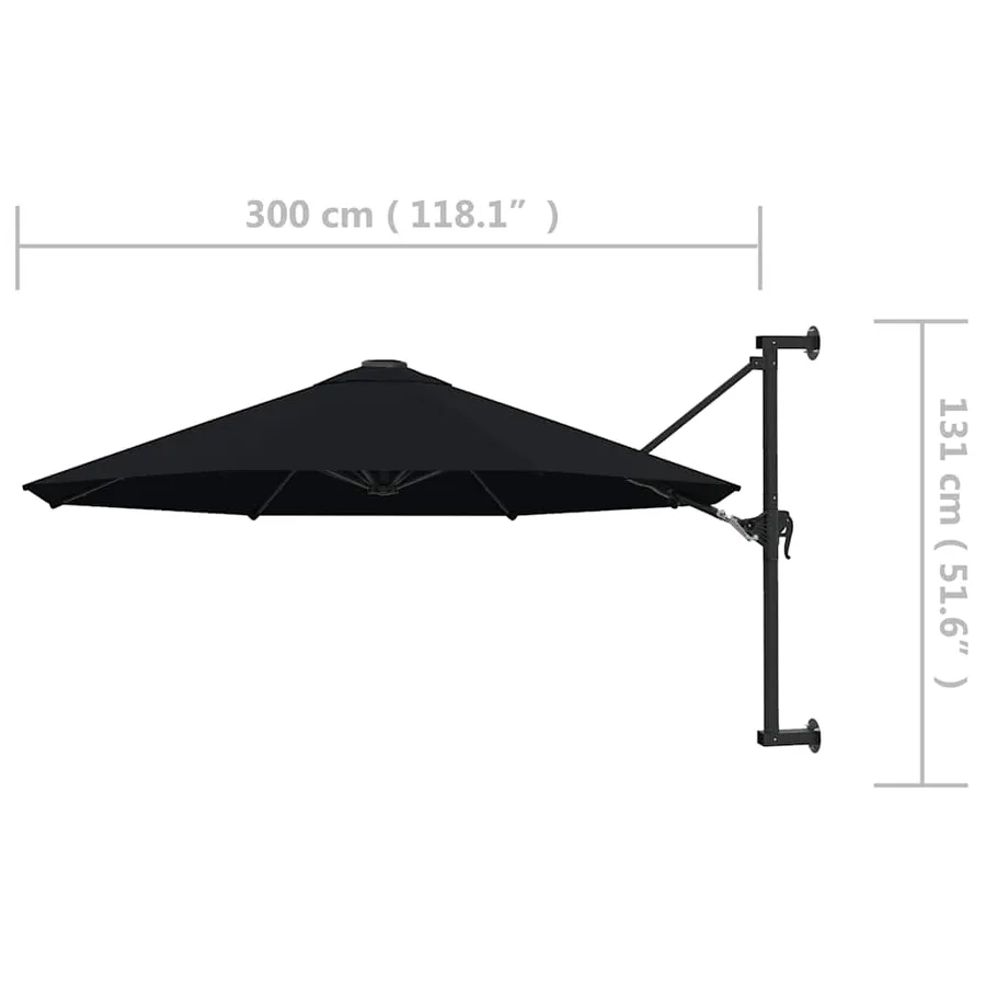 Parasol mural avec mât en métal 300 cm Noir - 8