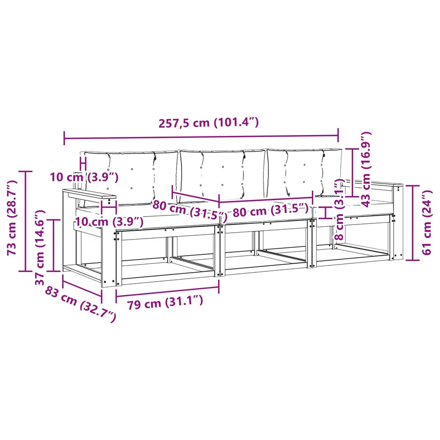 Ensemble de canapés d'extérieur 3 pcs Naturel et Beige - 8