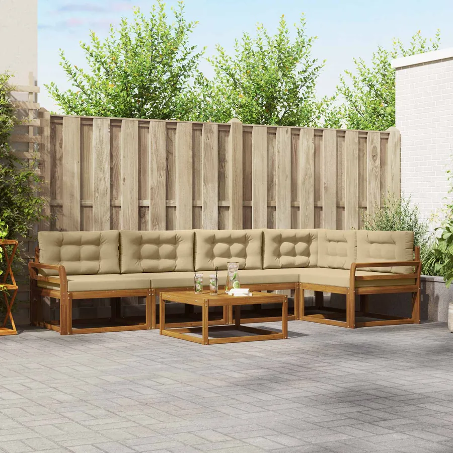 Ensemble de canapés d'extérieur 6 pcs Naturel et Beige
