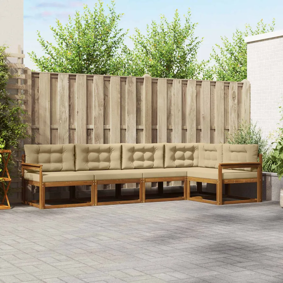 Ensemble de canapés d'extérieur 5 pcs Naturel et Beige