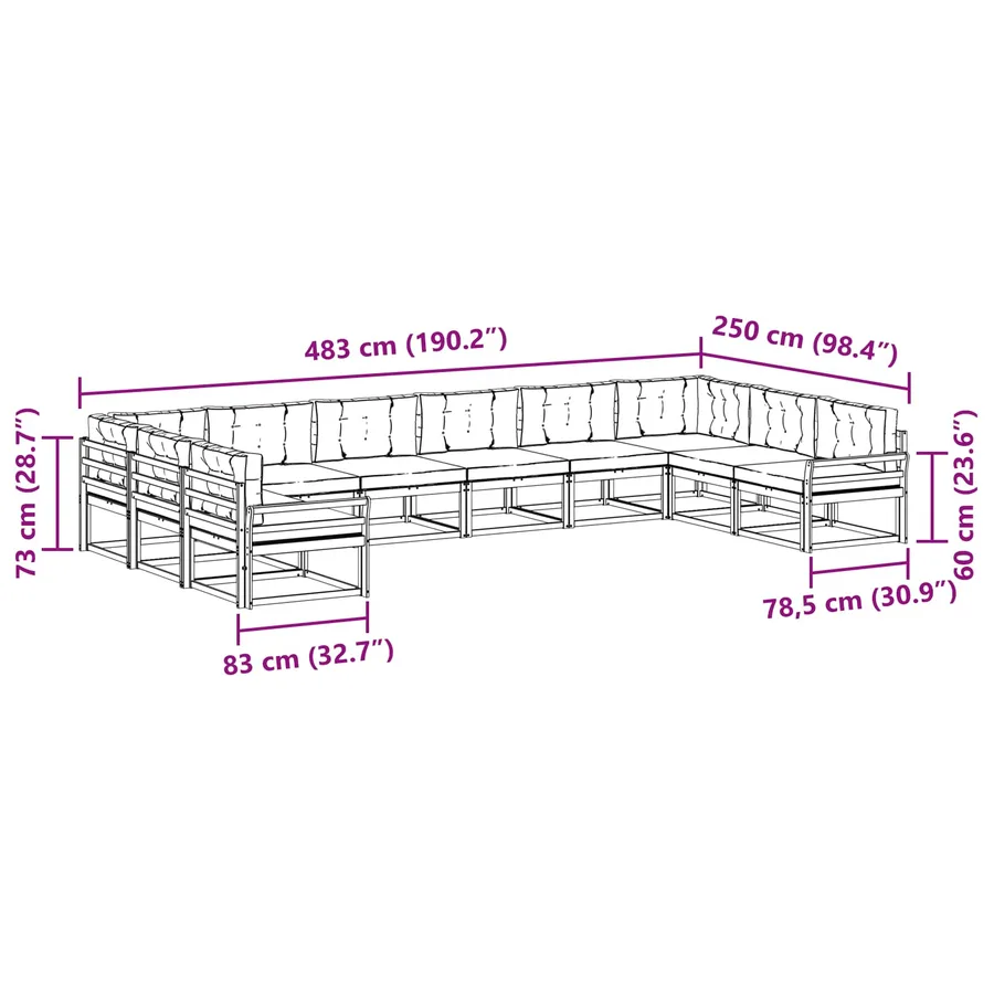 Ensemble de canapés d'extérieur 10 pcs Naturel et Beige - 8
