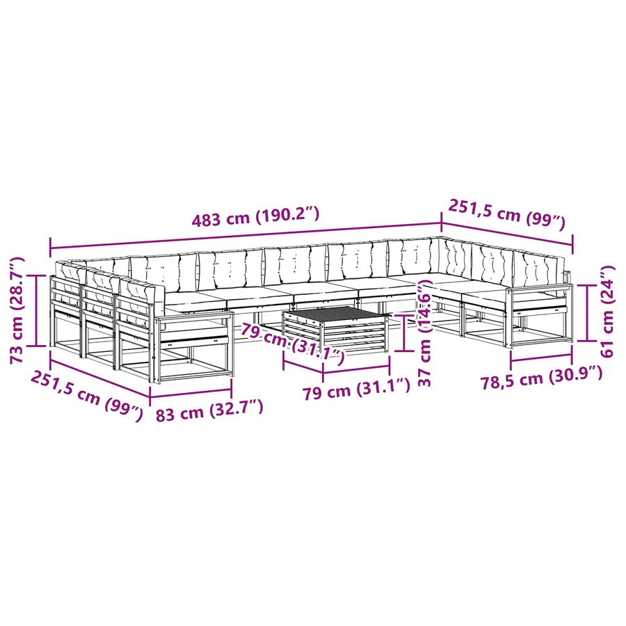 Ensemble de canapés d'extérieur 11 pcs Naturel et Beige - 11