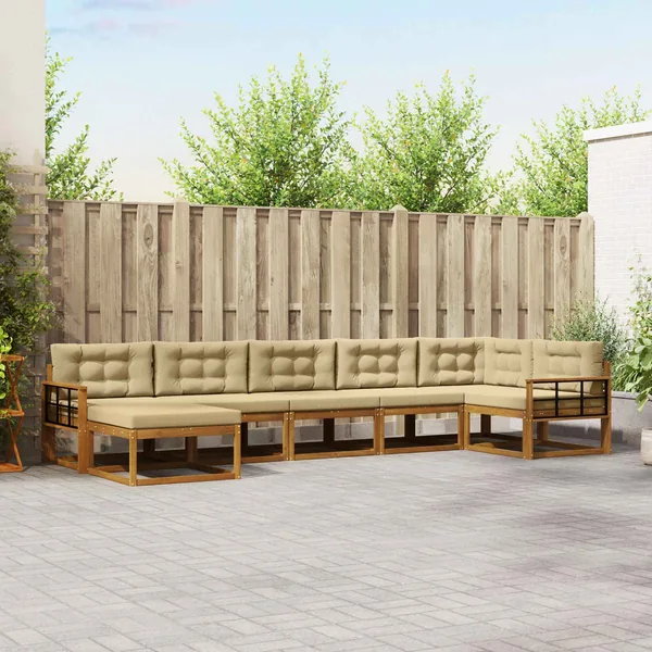 Ensemble de canapés d'extérieur 7 pcs Naturel et Beige