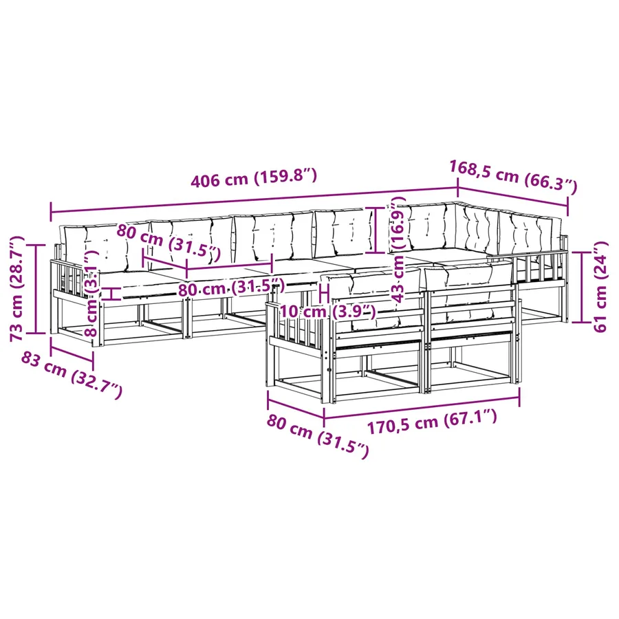 Ensemble de canapés d'extérieur 8 pc Naturel et Beige - 8
