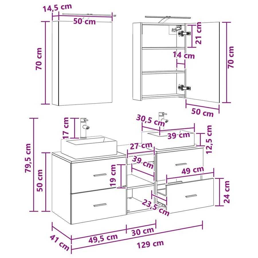 Ensemble de mobilier de salle de bain 5 pcs Chêne fumé - 13