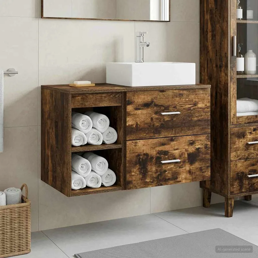 Ensemble de mobilier de salle de bain 2 pcs Chêne fumé