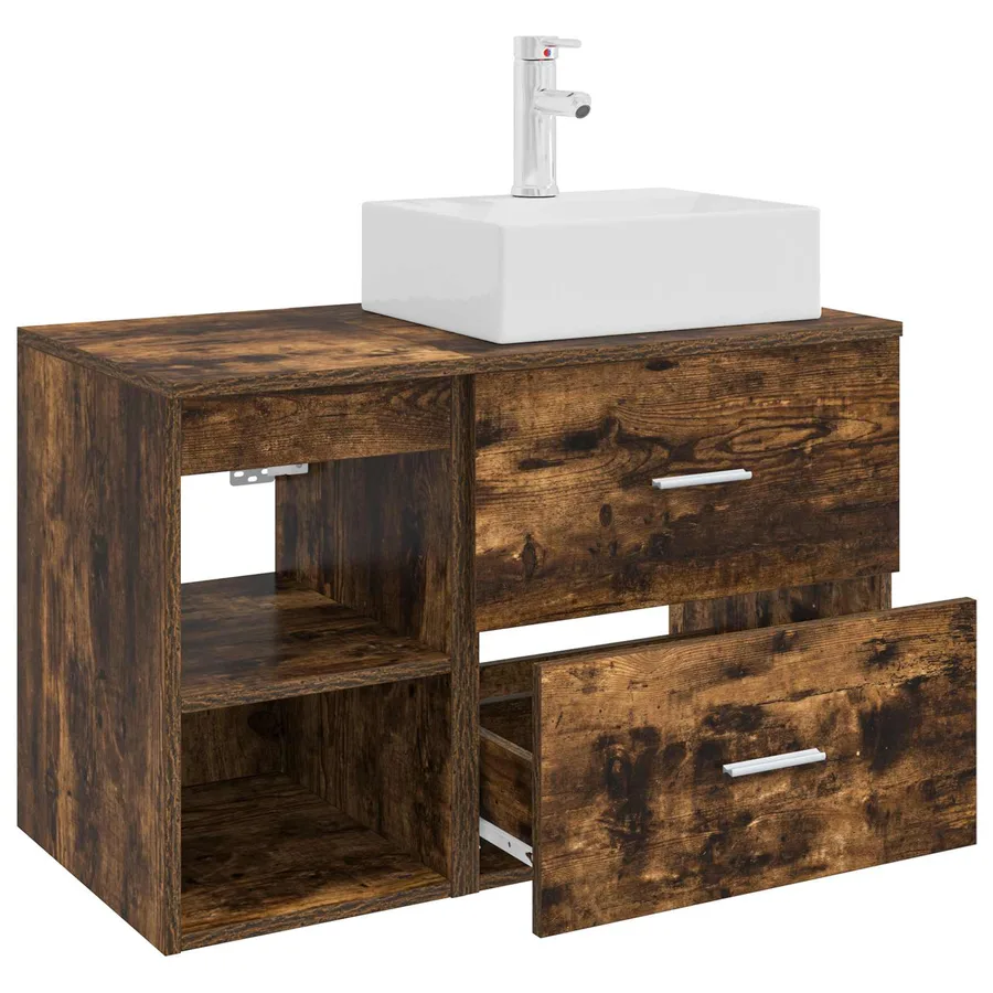 Ensemble de mobilier de salle de bain 2 pcs Chêne fumé - 4