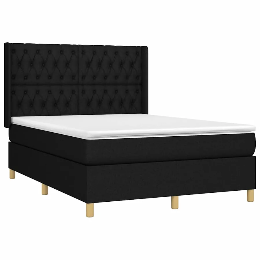Sommier à lattes de lit matelas et LED Noir 140x200 cm Tissu - 4