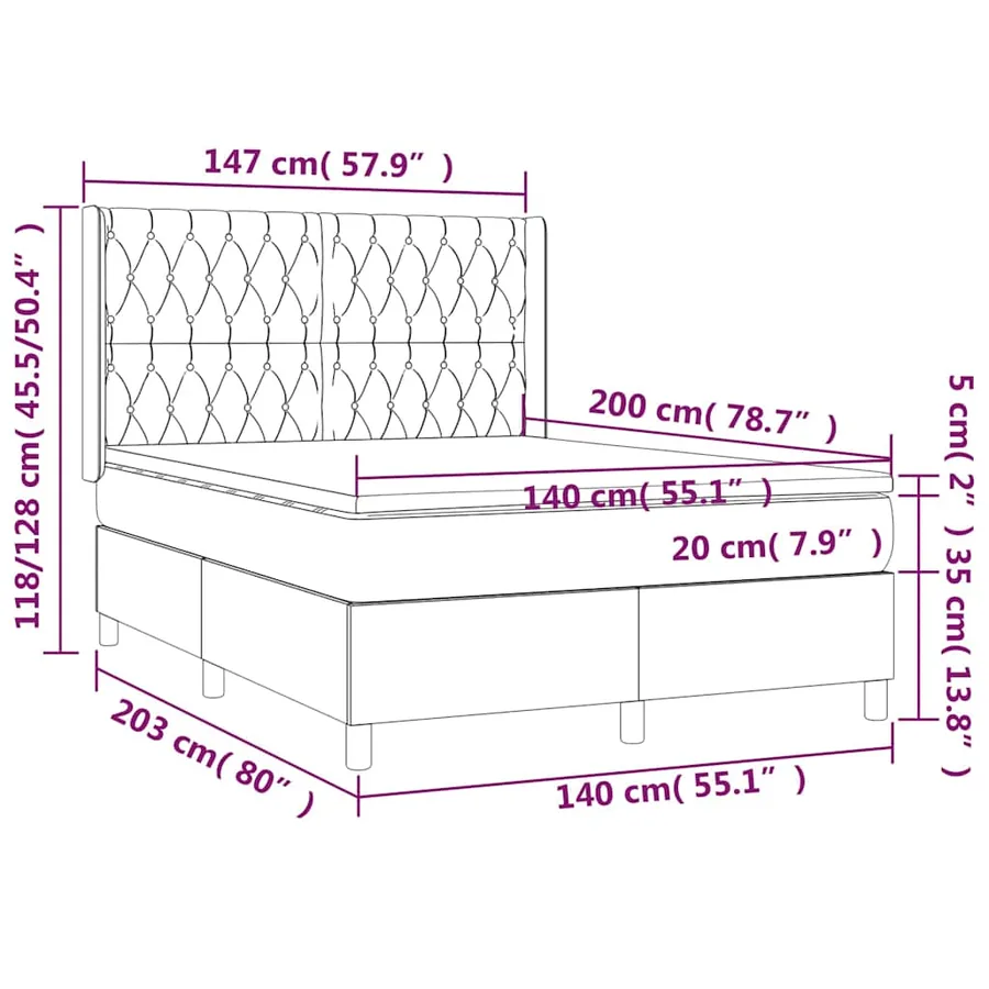 Sommier à lattes de lit matelas et LED Noir 140x200 cm Tissu - 8