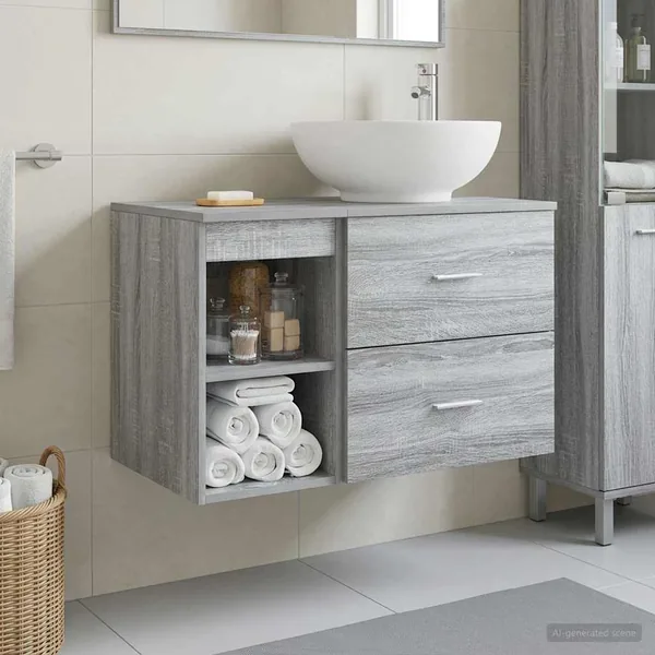 Ensemble de mobilier de salle de bain 2 pcs Sonoma gris