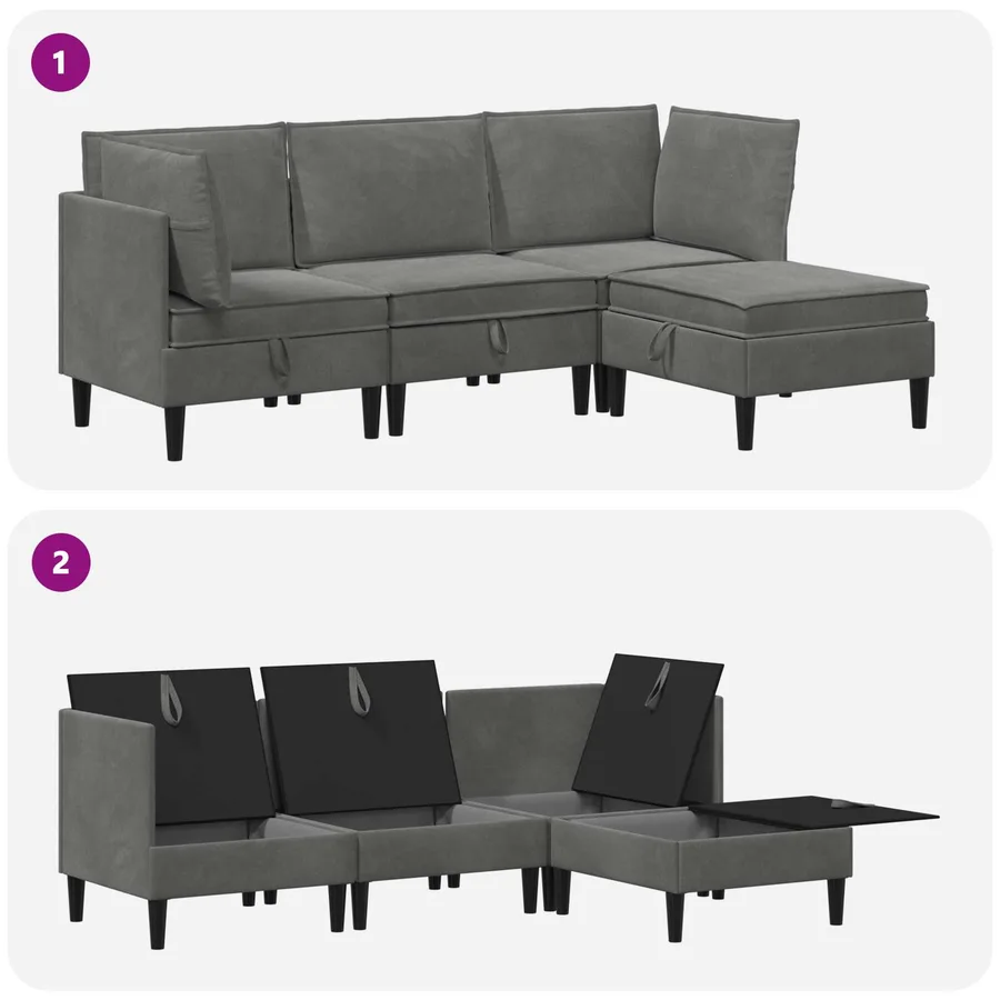 Ensemble de meubles pour le salon 4 pcs Gris foncé Velours - 10