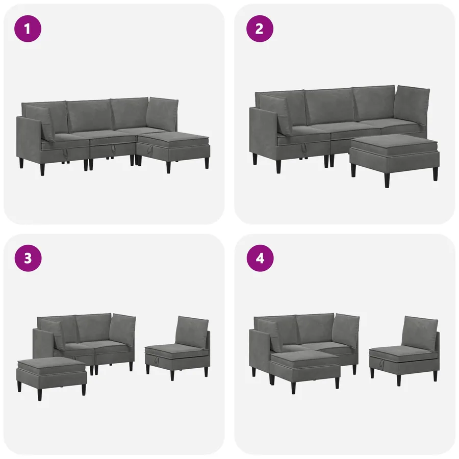 Ensemble de meubles pour le salon 4 pcs Gris foncé Velours - 11