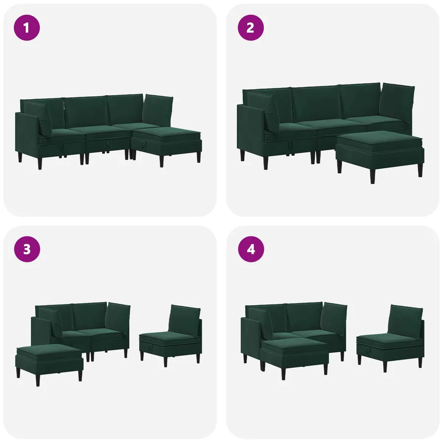 Ensemble de meubles pour le salon 4 pcs Vert foncé Velours - 11