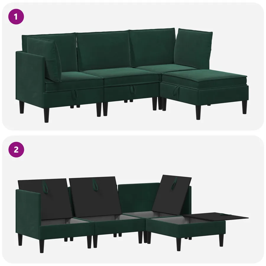 Ensemble de meubles pour le salon 4 pcs Vert foncé Velours - 8