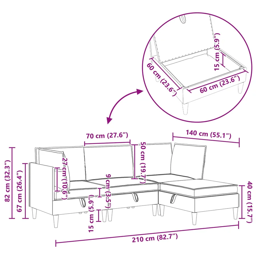 Ensemble de meubles pour le salon 4 pcs Vert Mer Velours - 14