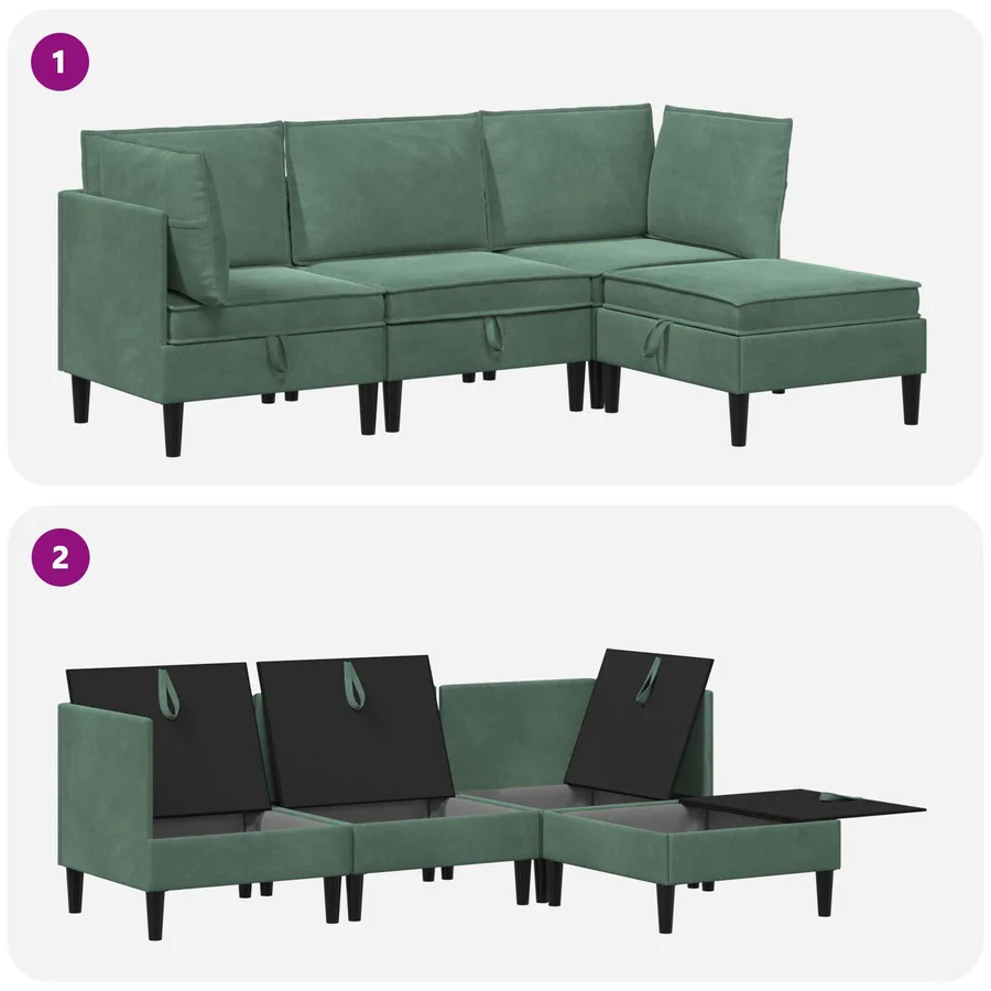 Ensemble de meubles pour le salon 4 pcs Vert Mer Velours - 8