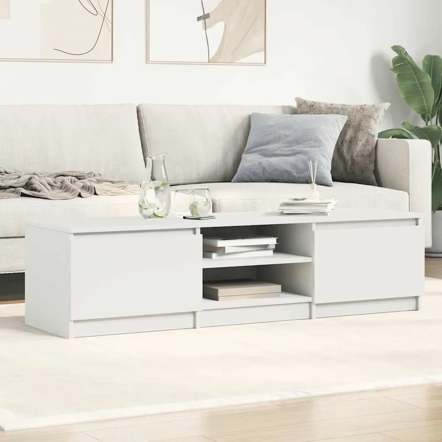Meuble TV blanc brillant 140x40x35,5 cm bois d'ingénierie - 3