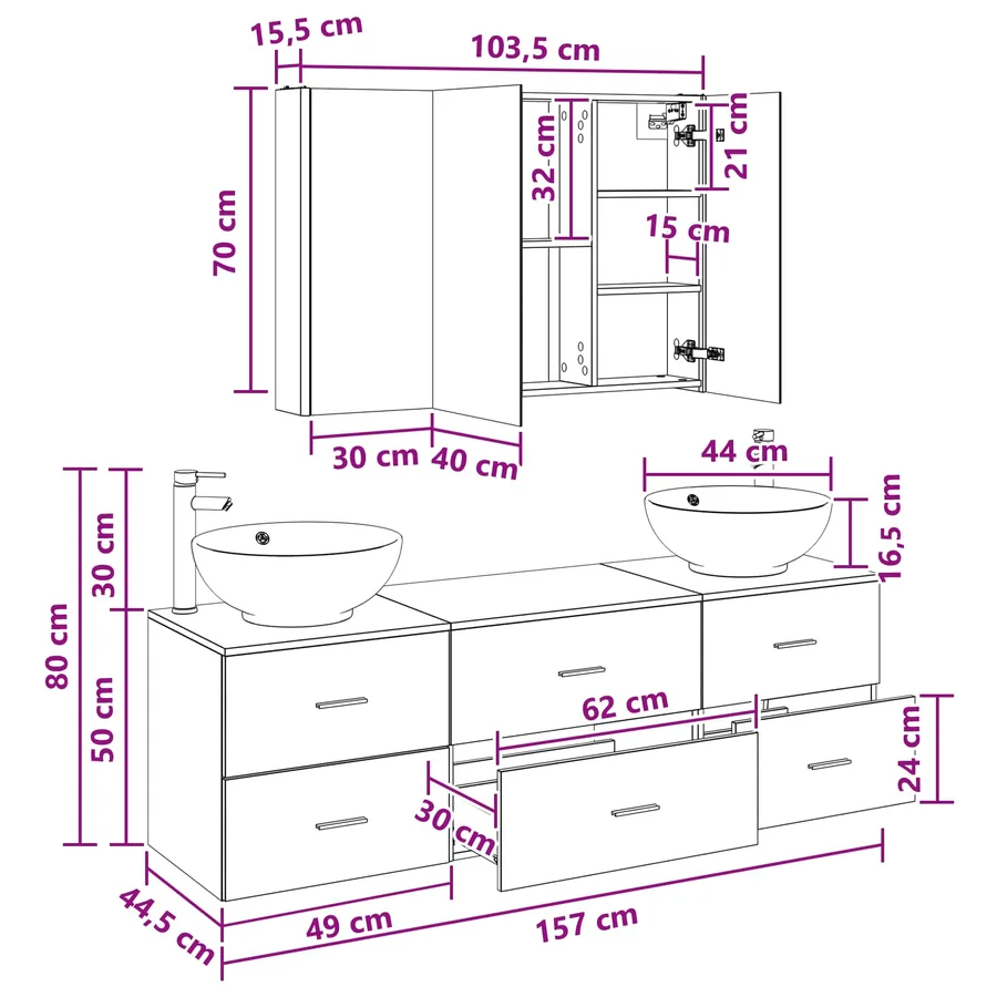 Ensemble de mobilier de salle de bain 4 pcs Bois ancien - 14
