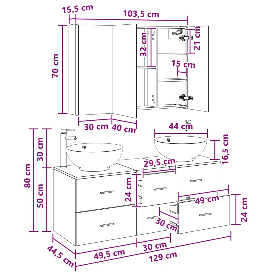 Ensemble de mobilier de salle de bain 4 pcs Bois ancien - 14