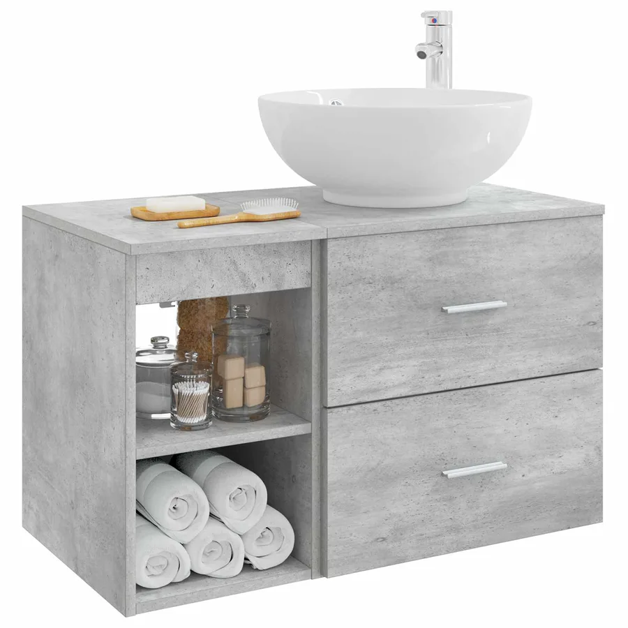 Ensemble de mobilier de salle de bain 2 pcs Gris béton - 3