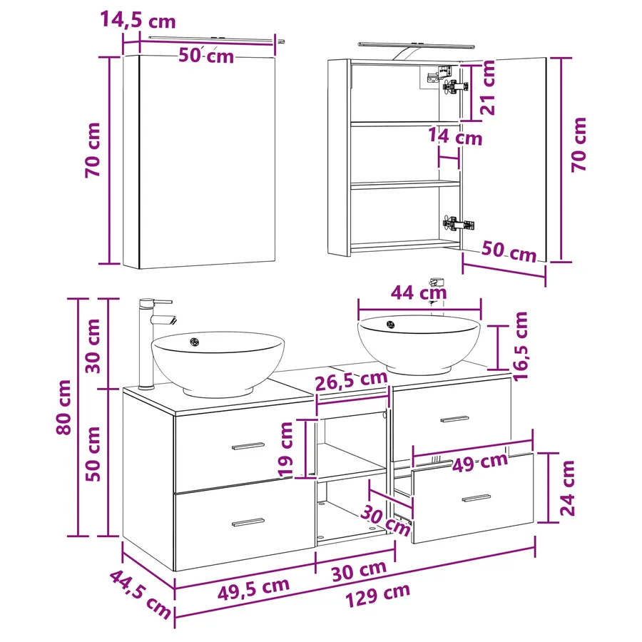 Ensemble de mobilier de salle de bain 5 pcs Gris béton - 14