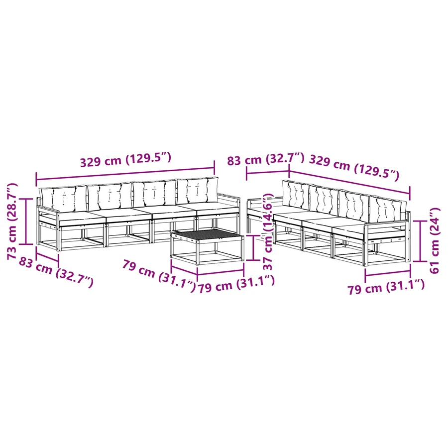 Ensemble de canapés d'extérieur 9 pcs Naturel et Crème - 8