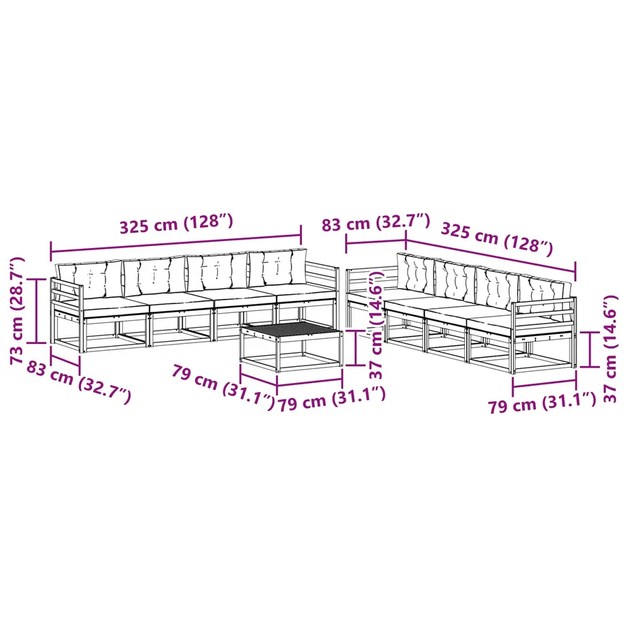 Ensemble de canapés d'extérieur 9 pcs Naturel et Crème - 10