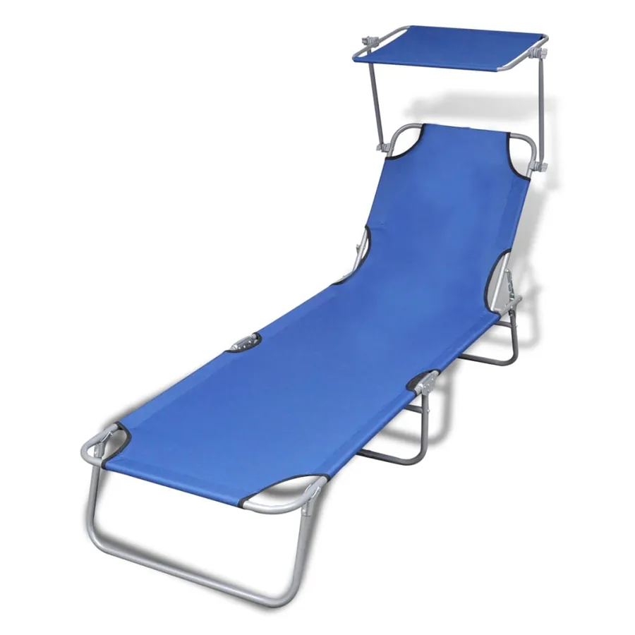 Chaise longue pliable avec auvent acier et tissu noir - 15