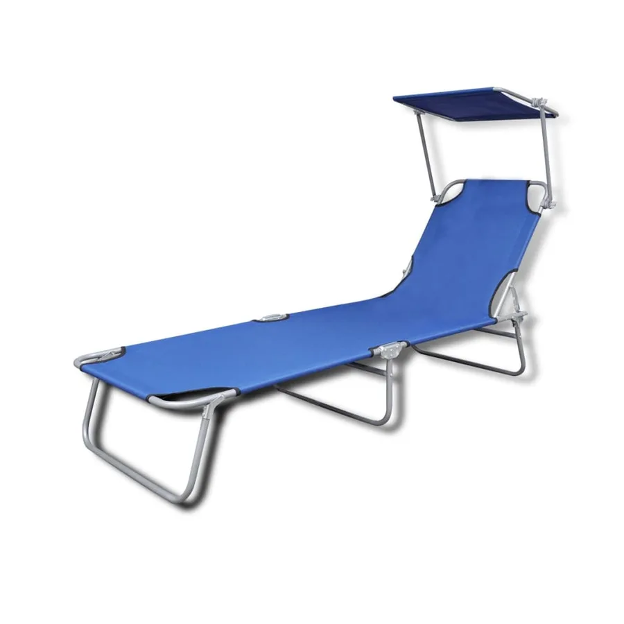 Chaise longue pliable avec auvent acier et tissu noir - 16
