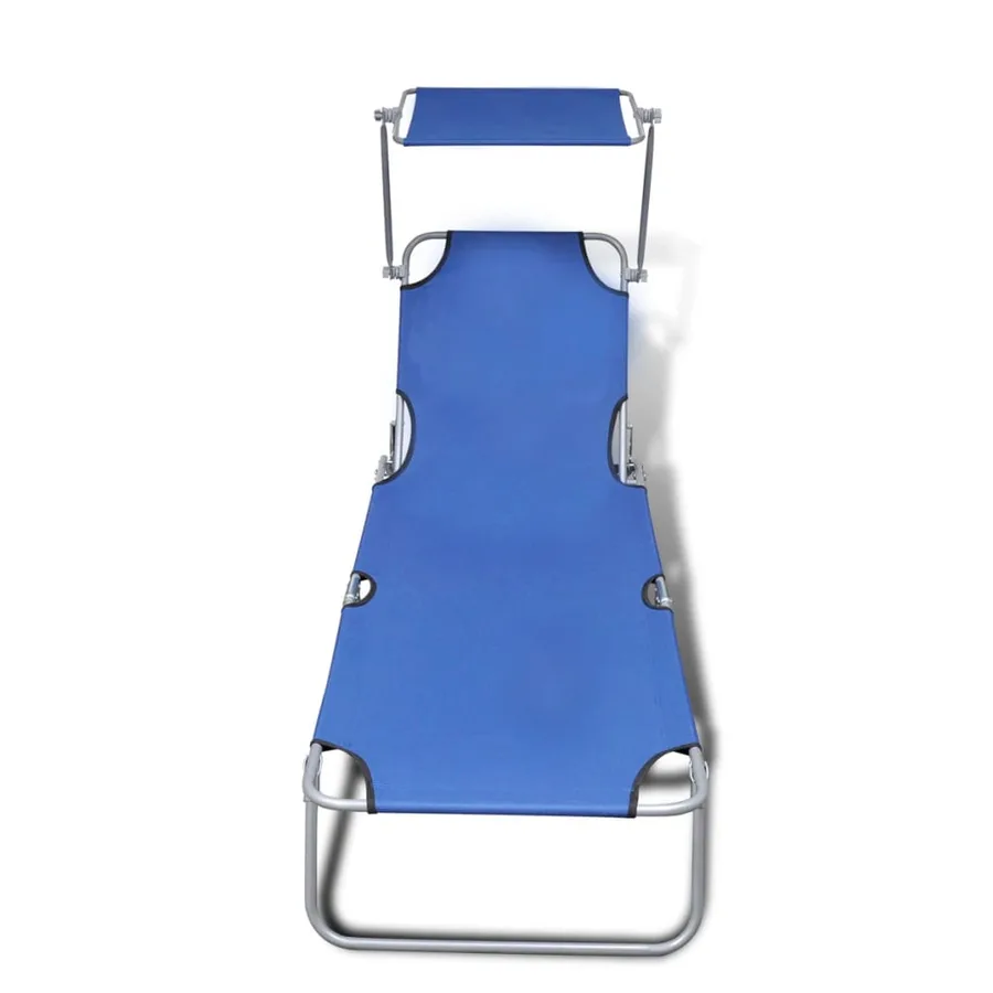 Chaise longue pliable avec auvent acier et tissu noir - 17