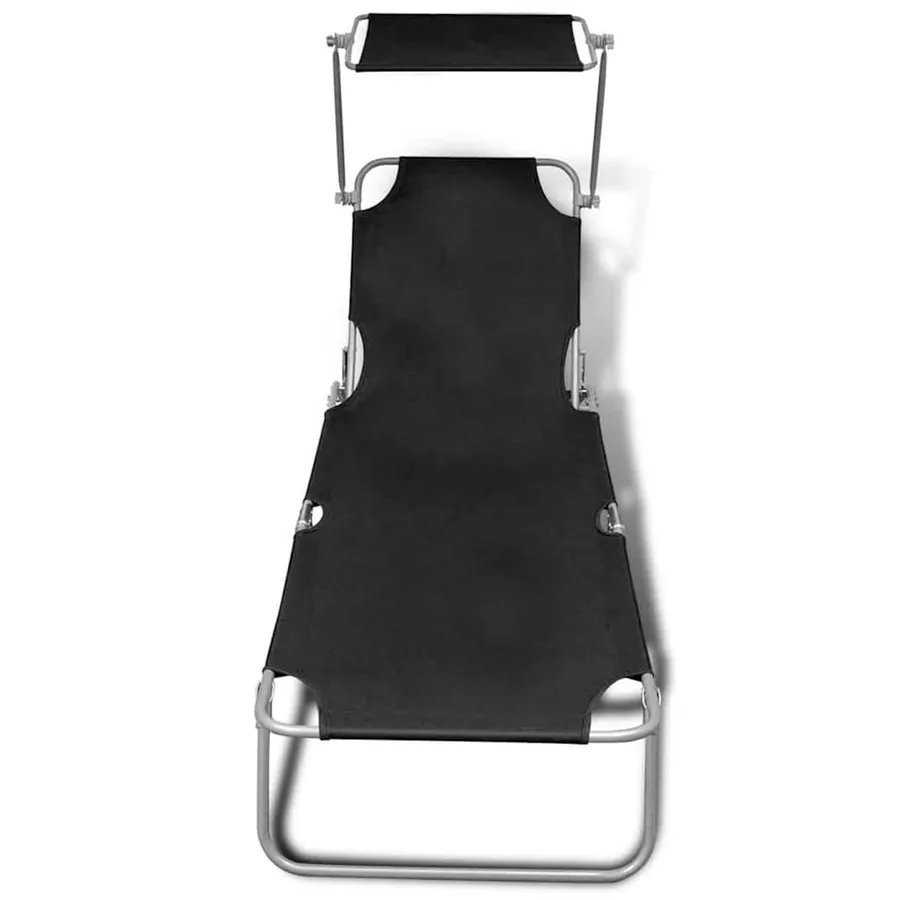 Chaise longue pliable avec auvent acier et tissu noir - 3