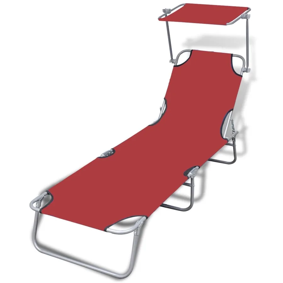 Chaise longue pliable avec auvent acier et tissu noir - 8