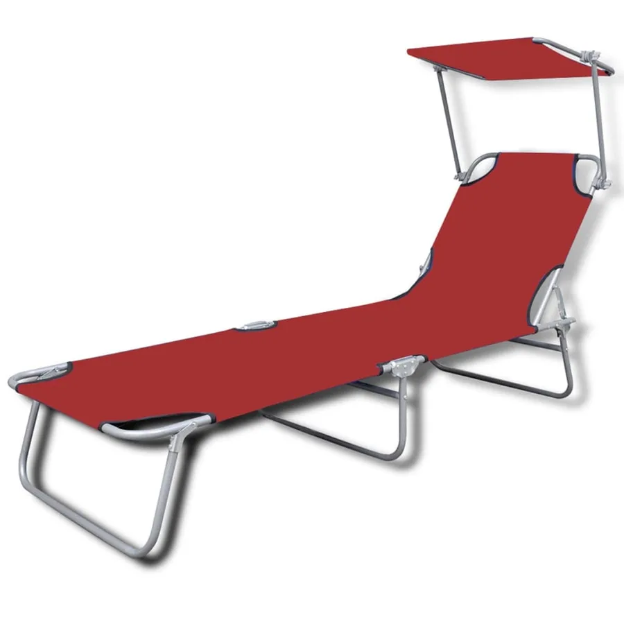 Chaise longue pliable avec auvent acier et tissu noir - 9