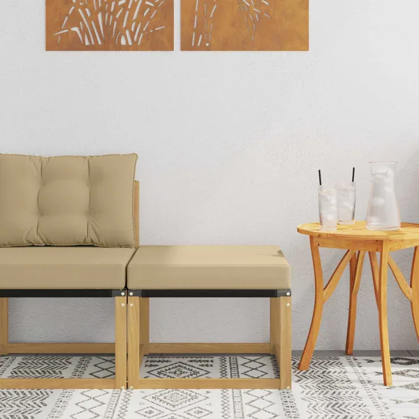 Pouf d'Extérieur Bois d'acacia massif et tissu Textilène Blanc