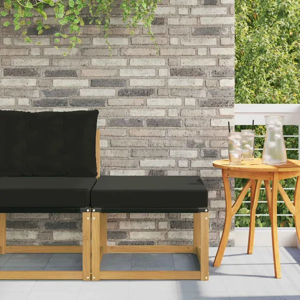 Pouf d'Extérieur Bois d'acacia massif et tissu Textilène Blanc