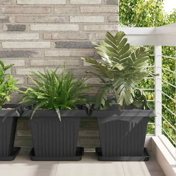 Pot de Fleurs Carré 6 pcs Noir 43 x 43 x 33,5 cm Plastique