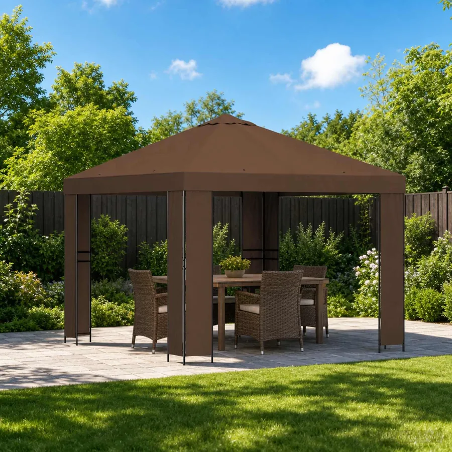 Pavillon 3 x 3 m Marron Polyester et Acier 190 gsm