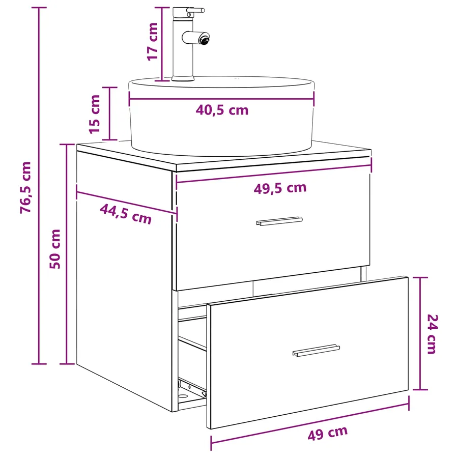 Vanité de lavabo mural Sonoma gris 49,5 x 44,5 x 65 cm - 8