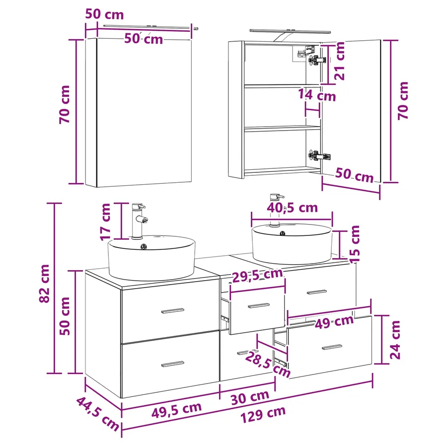 Ensemble de mobilier de salle de bain 5 pcs Sonoma gris - 13