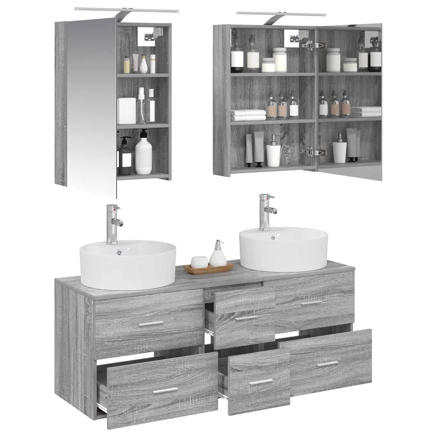 Ensemble de mobilier de salle de bain 5 pcs Sonoma gris - 3