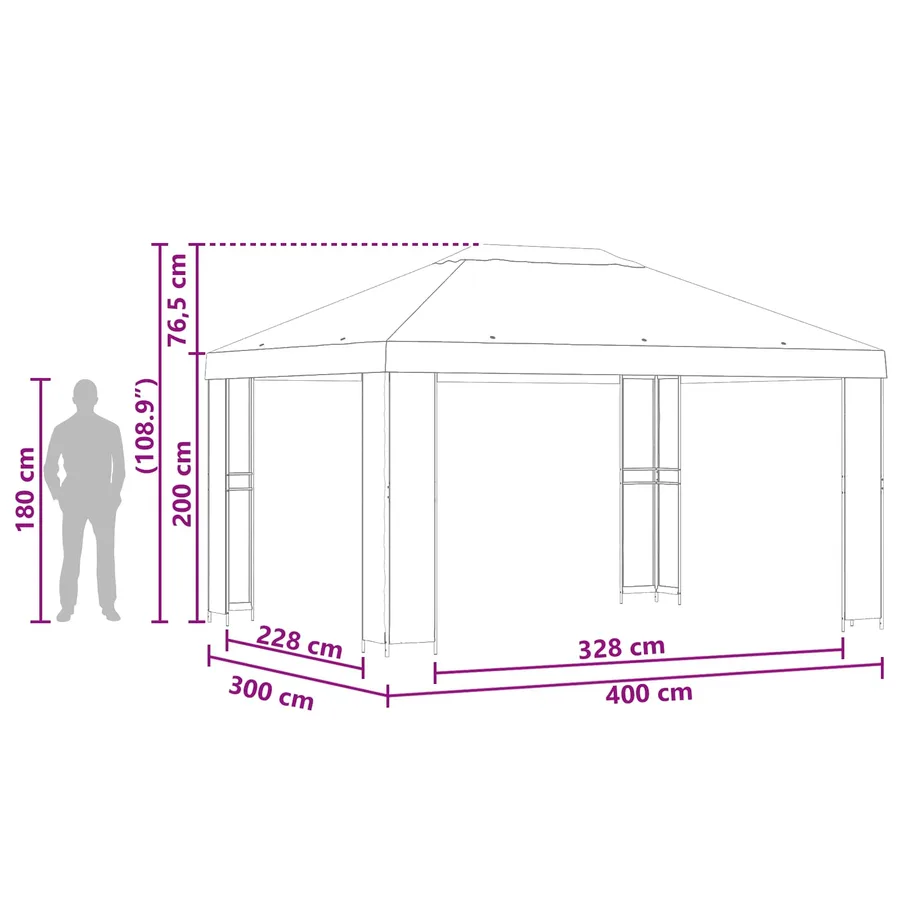 Pavillon 4 × 3 m Bordeaux Polyester et Acier 190 gsm - 7